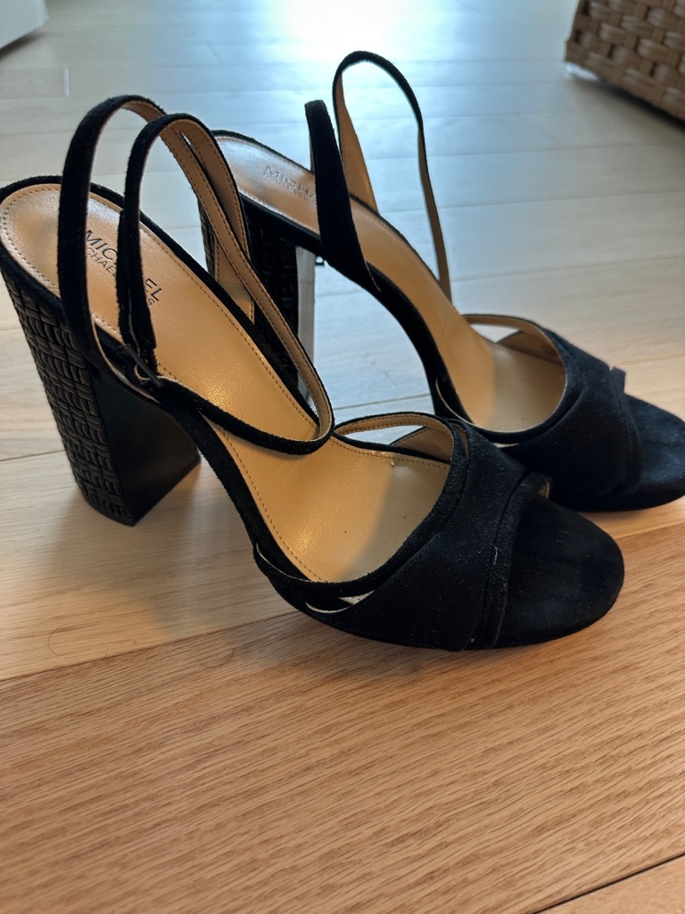 MICHAEL Michael Kors Black Suede Slingback Block Heels